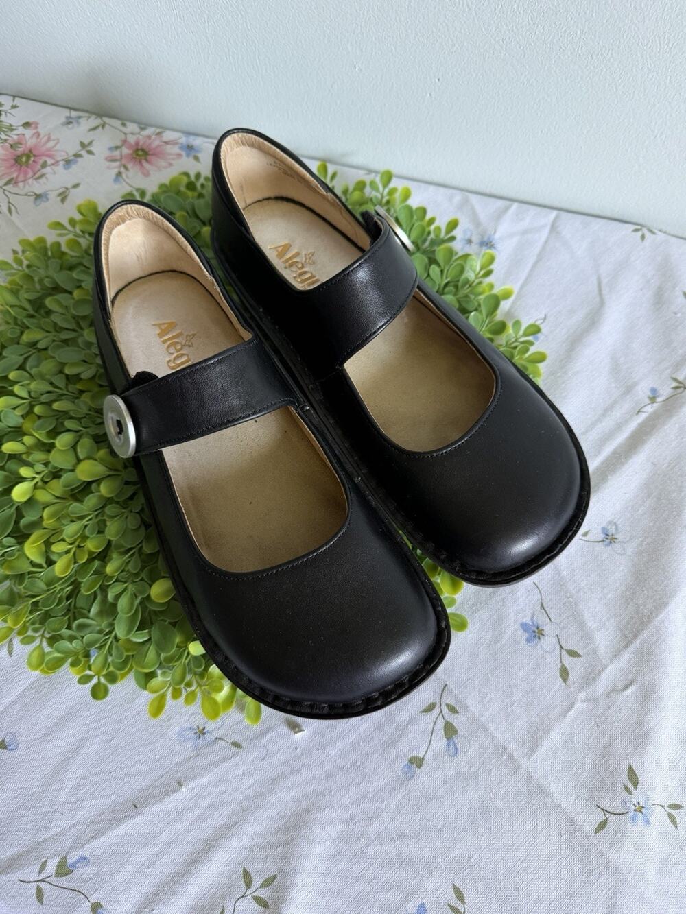 Alegria PAL-601 Black Leather Mary Jane Shoes Size 39 USA 9 $140